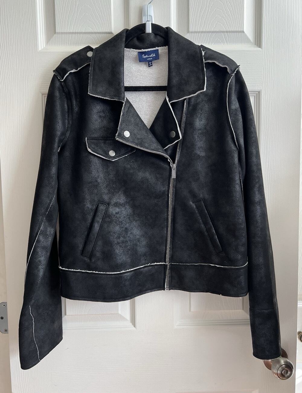 SPLENDID Women's Black Contrast Faux Suede Moto Motorcycle Biker Jacket Sz L